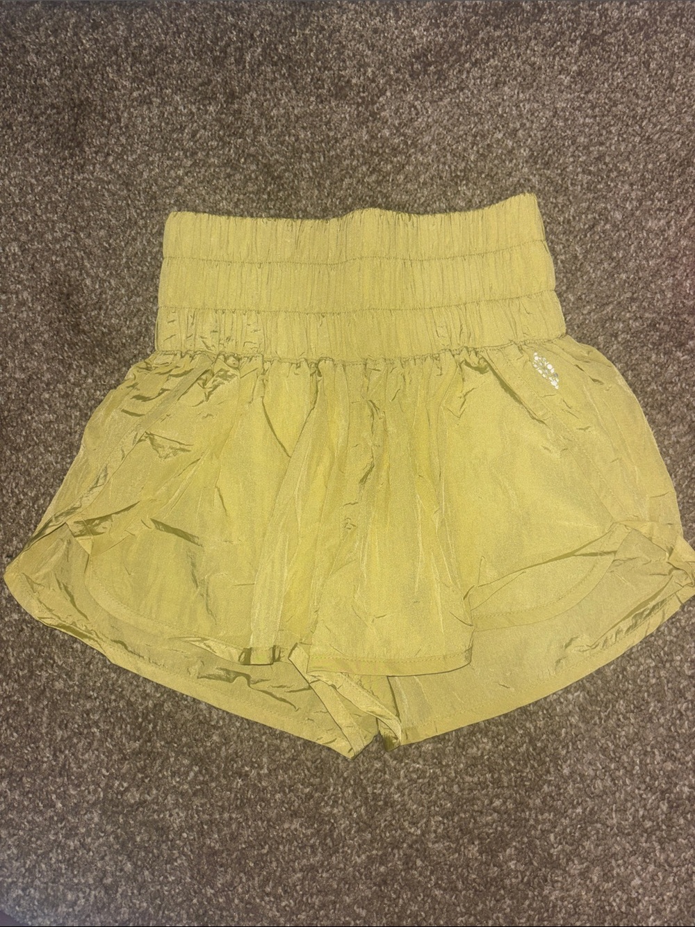 FP Movement by Free People Yellow Smocked High-Waist Layered Shorts